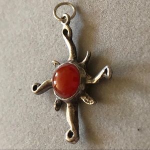 Vintage Cornelian Sterling Silver Sun Pendant